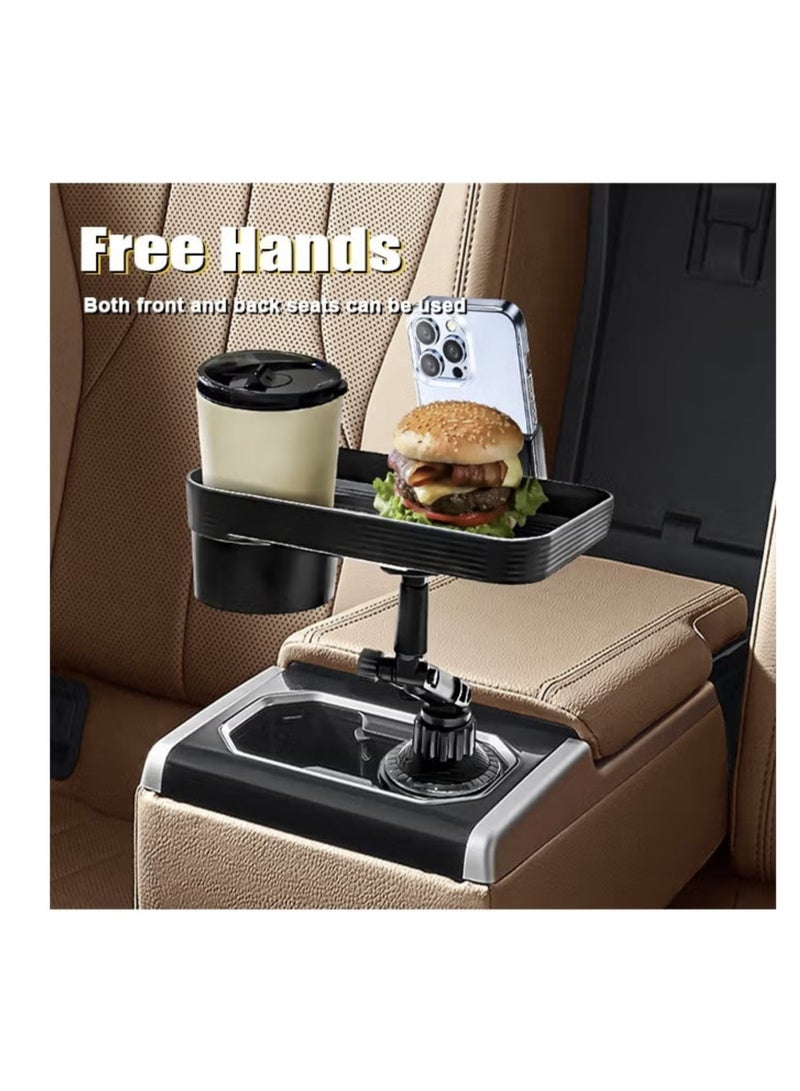 Denx Car Cup Holder Tray, Adjustable Food Table Tray for Car with 360° Rotatable Phone Holder, Extra Beverage, Cup Holder, Stability Road Trip Car Travel Essentials - Image 3