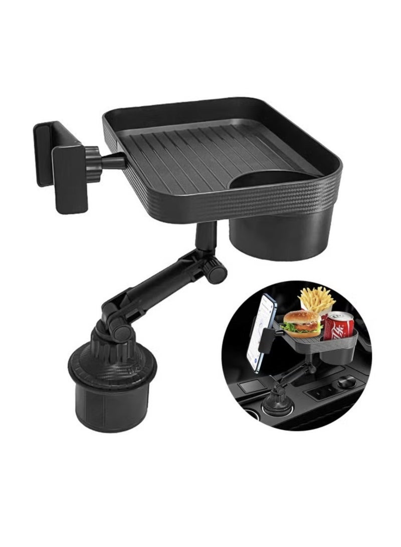 Denx Car Cup Holder Tray, Adjustable Food Table Tray for Car with 360° Rotatable Phone Holder, Extra Beverage, Cup Holder, Stability Road Trip Car Travel Essentials - Image 1