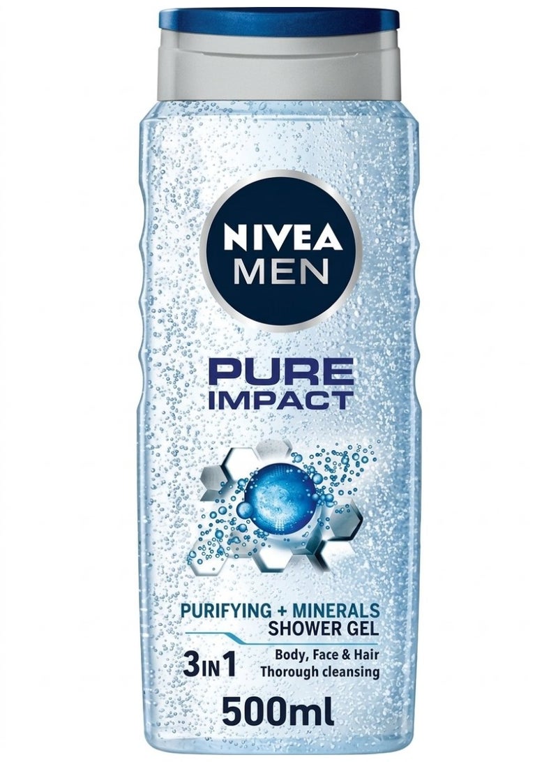 شاور جل (جل استحمام ثلاثي المفعول) لتنقية الجسم والوجه والشعر برائحة "Pure Impact" (بحجم 500 مل).