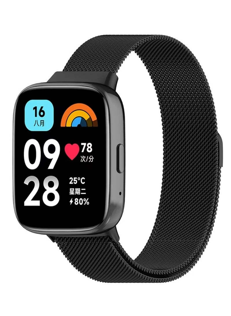 سوار بديل لساعة Xiaomi Redmi Watch 3 Lite/3 Active Band حزام مغناطيسي من الفولاذ المقاوم للصدأ حزام ساعة رياضي (أسود) - Image 1
