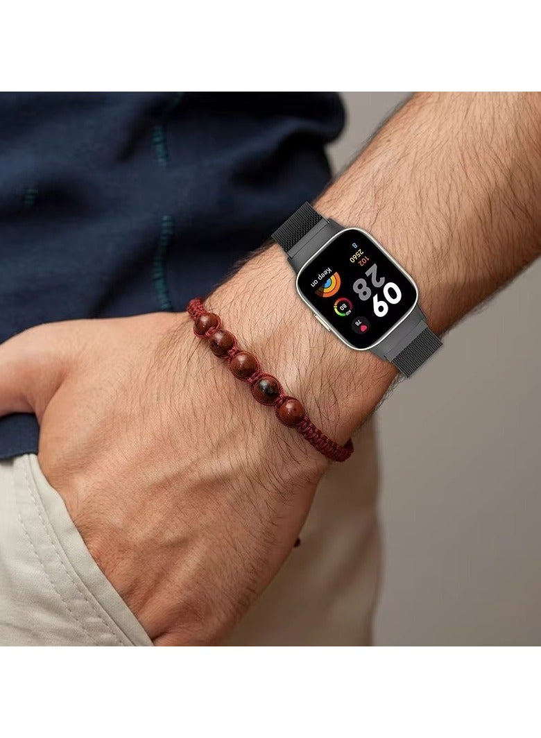 سوار بديل لساعة Xiaomi Redmi Watch 3 Lite/3 Active Band حزام مغناطيسي من الفولاذ المقاوم للصدأ حزام ساعة رياضي (أسود) - Image 4