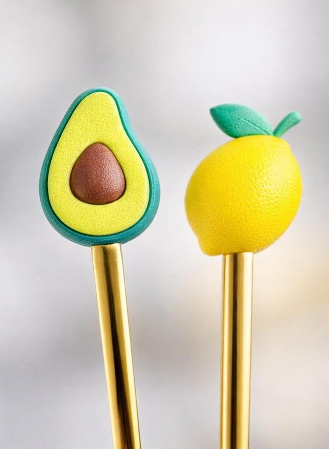 Teraabliss Premium Gold Plated Stainless Steel Spoon & Fork Set (4 Pieces) with Cute Fruit & Decorative Handles (Avacado) - Image 2
