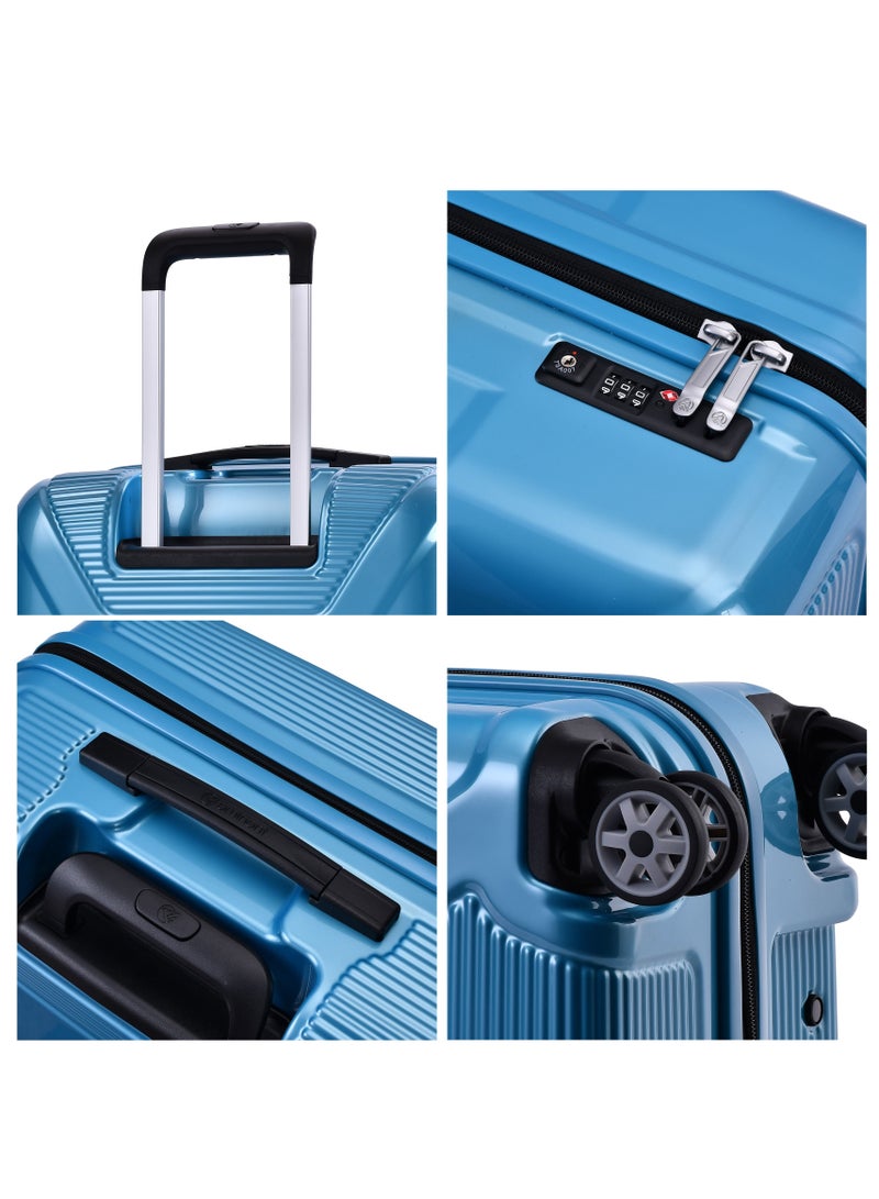 إيمينينت حقيبة سفر صلبة كبيرة بعجلات دوارة مزدوجة هادئة وقفل  بلون أزرق زاهٍ - Image 4