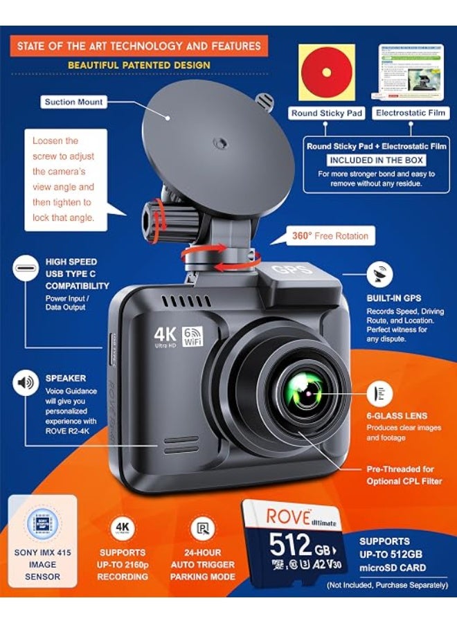 ROVE R2-4K Dash Cam Built in WiFi GPS Car Dashboard Camera Recorder - Image 3