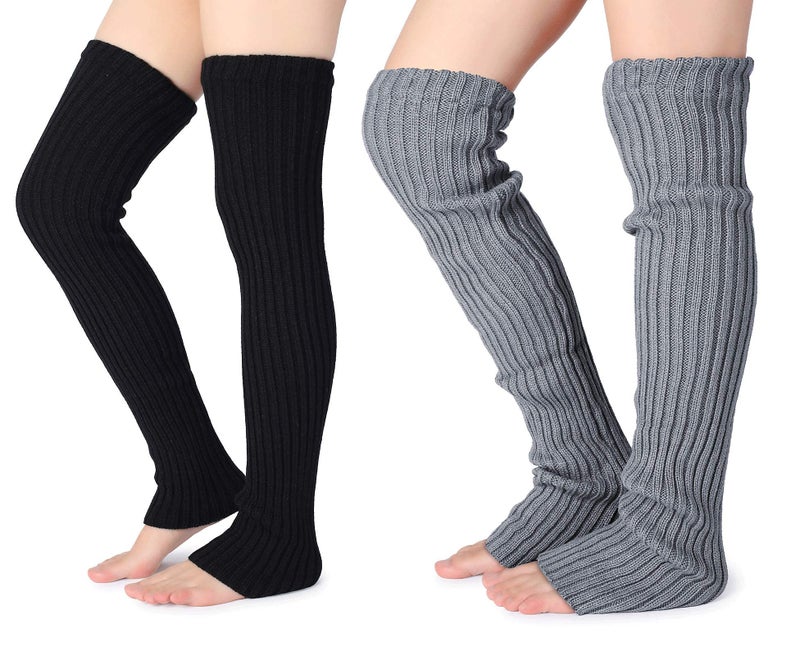 Pareberry Women's Winter Over Knee High Footless Socks Knit Warm Long Leg Warmers (2 Pack-(Black+Grey), 27 Inches) - Image 1