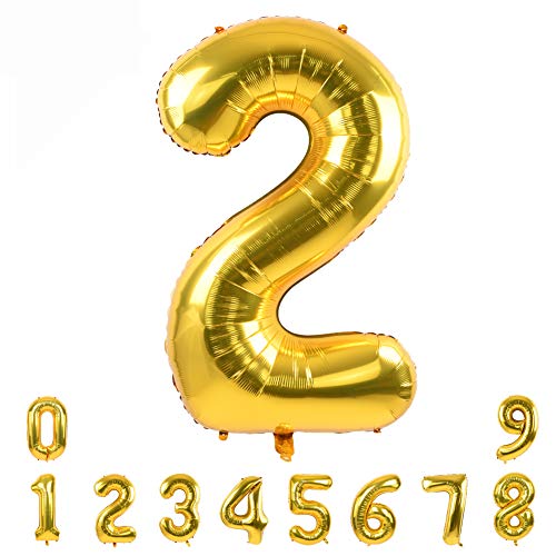 TONIFUL 40 Inch Gold Large Numbers Balloon 0-9 Birthday Party Decorations,Foil Mylar Big Number Balloon Digital 2 for Birthday Party,Wedding, Bridal Shower Engagement Photo Shoot, Anniversary - Image 1
