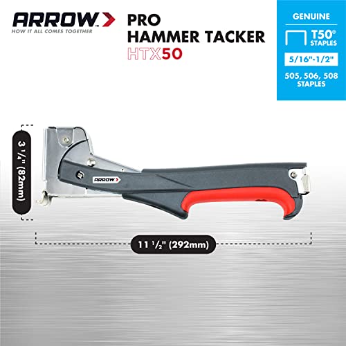 Arrow Fastener Arrow HTX50 Professional Heavy Duty Hammer Tacker, Manual Stapler for Construction and Insulation, Ergonomic Grip Handle, Dual-Capacity Rear-Load Magazine, Fits 5/16”, 3/8", or 1/2" Staples , Grey - Image 3