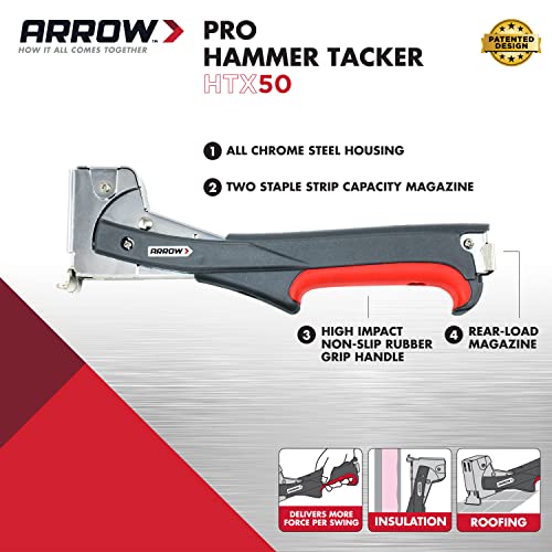 Arrow Fastener Arrow HTX50 Professional Heavy Duty Hammer Tacker, Manual Stapler for Construction and Insulation, Ergonomic Grip Handle, Dual-Capacity Rear-Load Magazine, Fits 5/16”, 3/8", or 1/2" Staples , Grey - Image 2