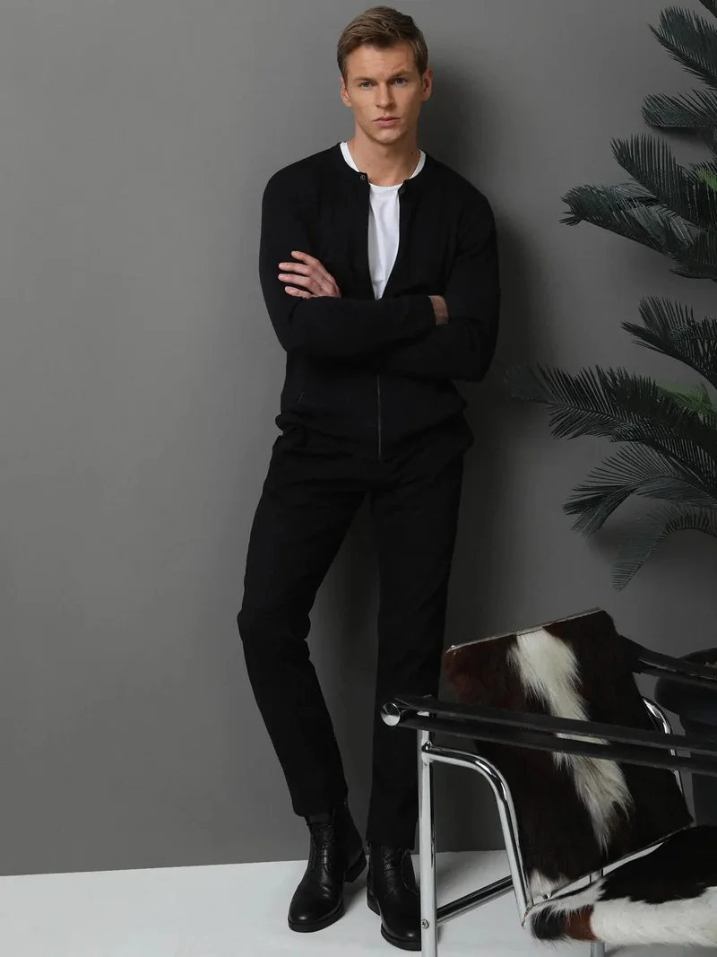 Kip Black Weaving Fitted Fit Classical Wool Blended Trousers