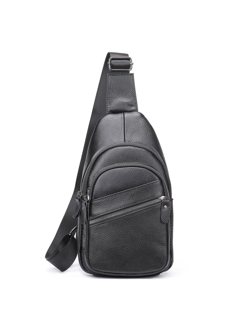 Generic Genuine Leather Mens Sling Bag Casual Sporty Crossbody Black 