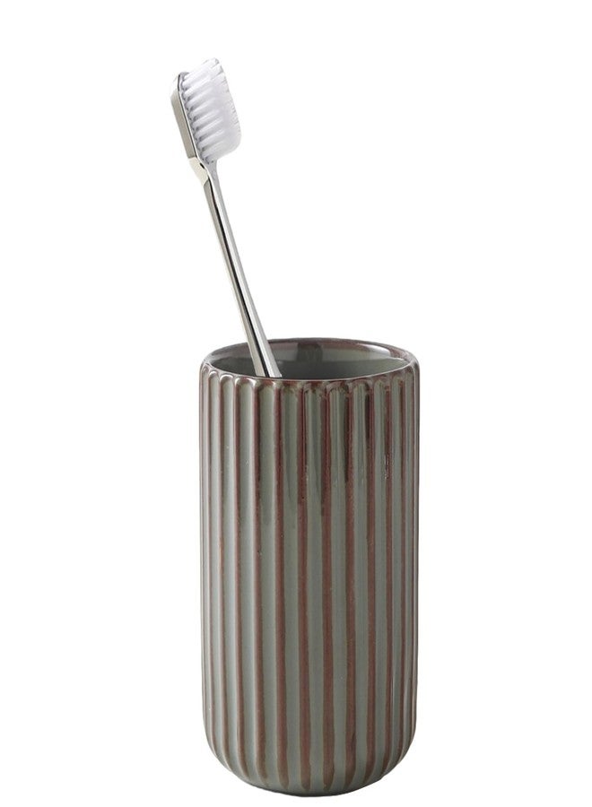 LILITURF Ceramic Toothbrush Cup for Bathroom, Ceramic Toothbrush Holder, Toothpaste Organizer for Bathroom Countertop, Bathroom Storage Organizer, Kiln Transformation Cup (Greenish Gray) - Image 1