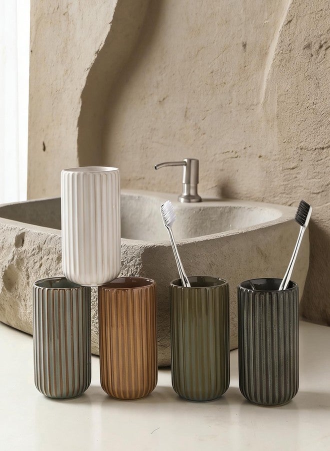 LILITURF Ceramic Toothbrush Cup for Bathroom, Ceramic Toothbrush Holder, Toothpaste Organizer for Bathroom Countertop, Bathroom Storage Organizer, Kiln Transformation Cup (Greenish Gray) - Image 4