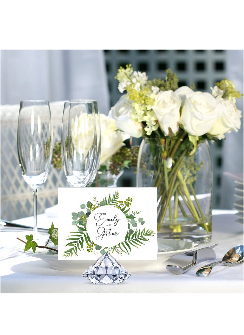 XiuWoo 12 Pieces Diamond Place Card Holders Wedding Table Number Holder Acrylic Crystal Table Card Stands Clear Tabletop Card Stands for Weddings Baby Shower Table Card Decoration,Transparent White  - Image 2