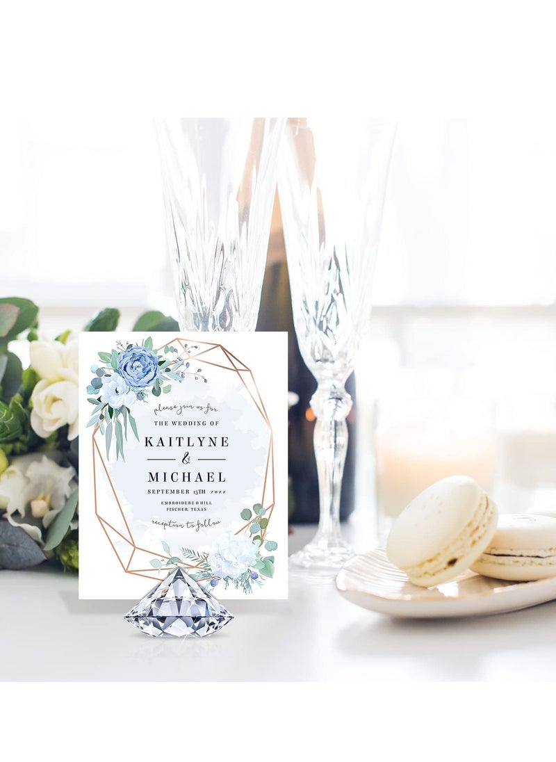 XiuWoo 12 Pieces Diamond Place Card Holders Wedding Table Number Holder Acrylic Crystal Table Card Stands Clear Tabletop Card Stands for Weddings Baby Shower Table Card Decoration,Transparent White  - Image 5