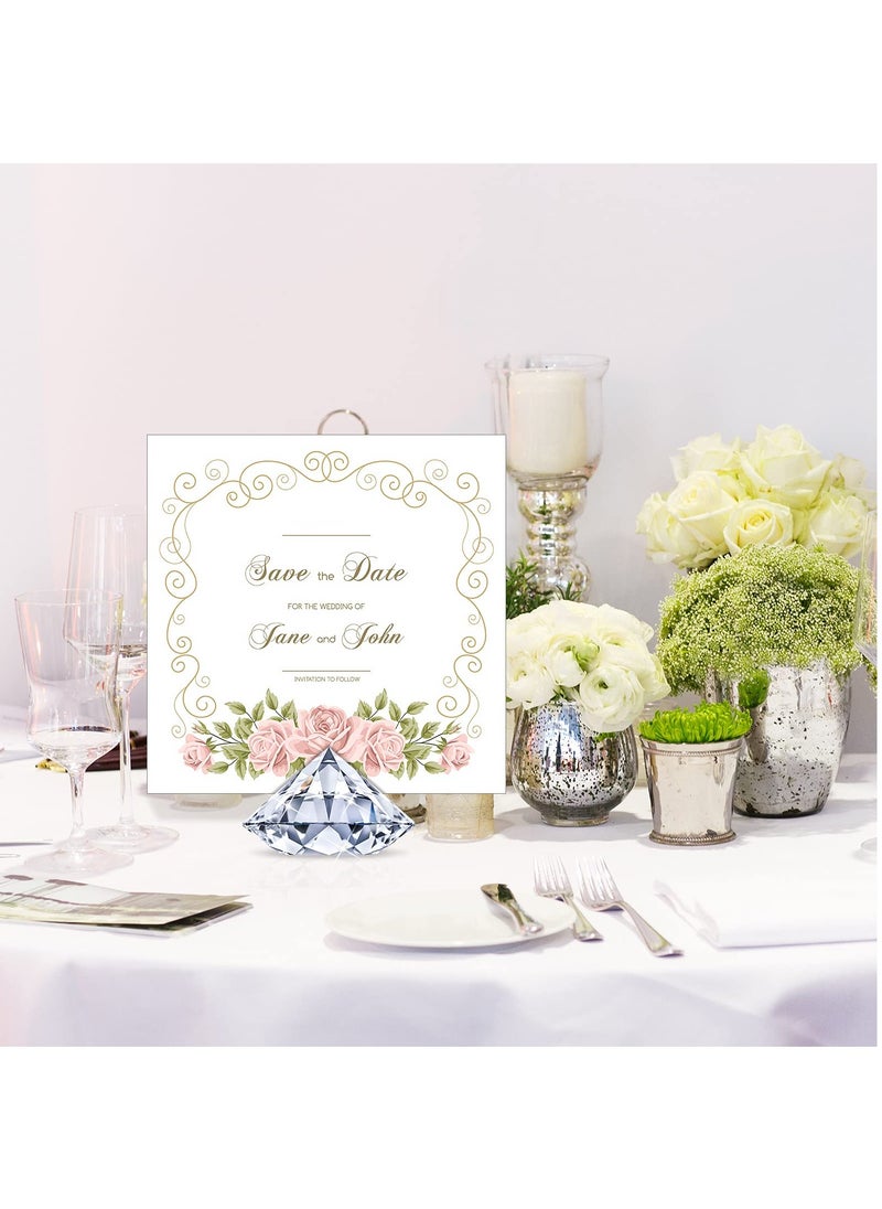 XiuWoo 12 Pieces Diamond Place Card Holders Wedding Table Number Holder Acrylic Crystal Table Card Stands Clear Tabletop Card Stands for Weddings Baby Shower Table Card Decoration,Transparent White  - Image 4