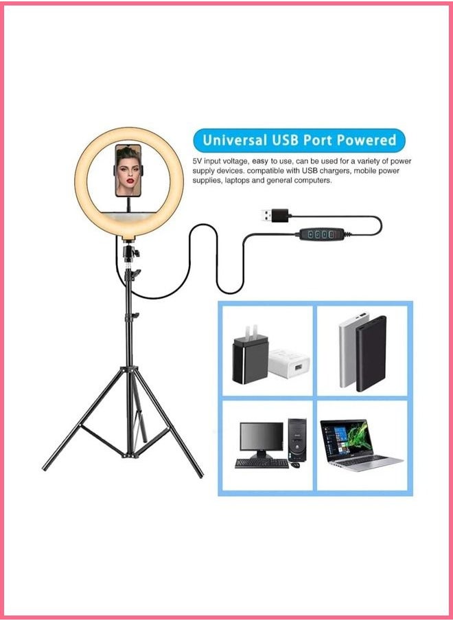 ماركة غير محددة - عكس الضوء LED ستوديو ستوديو 3 أوضاع للضوء سيلفي حلقة ضوء مع حامل ثلاثي القوائم مع حامل هاتف خلوي لكاميرا الماكياج ، تصوير فيديو ، تصوير فيديو YouTube ، تصوير TikTok Vlog Live Stream متوافق. - Image 1