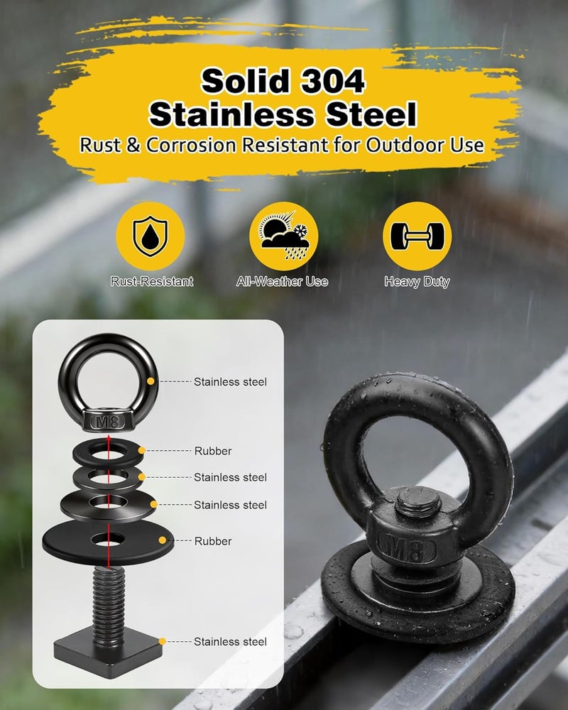 moroinriz T Track Mount Tie Down Anchor for Roof Rack, M8-1.25 Heavy Duty Ring Shaped Eye Bolt, Stainless Steel Bolt Nut Rings Holding Bungee Cord, Ropes, Hooks - Image 5