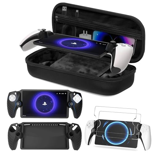 Foluck 3 in 1 Accessories Set for Playstation Portal Remote Player, EVA Carrying Case for PS5 Portal, Soft Silicone Protective Cover Skin, 2 Pack Screen Protectors, Playstation PS5 Portable Case Skin - Image 1