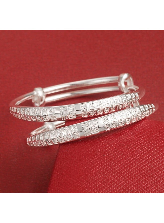 Pure Silver 9999 Kidsren's Silver Bracelet Sterling Silver Pair Bracelet Solid Kids Baby Silver Bracelet Silver elry One-month-old Gift