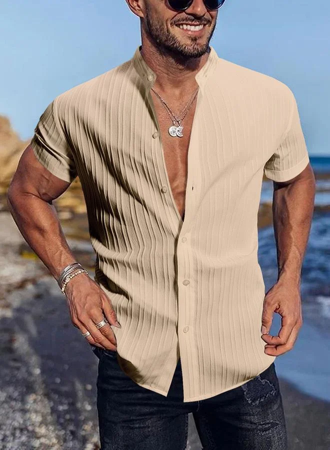 Take Two Men Textured Stand Collar Casual Shirt