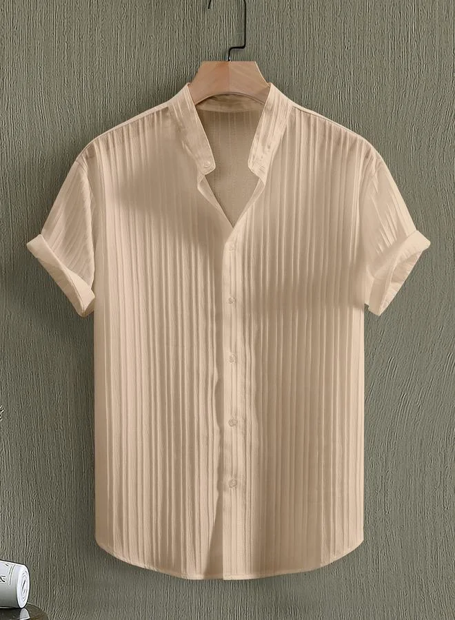 Take Two Men Textured Stand Collar Casual Shirt