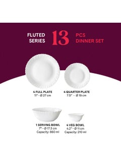 LARAH BY BOROSIL Larah by Borosil Fluted Series Chrys Red Opalware Dinner Set | 13 Piece for Family of 4 | Microwave & Dishwasher Safe | Bone-Ash Free | Crockery Set for Dining & Gifting | Plates & Bowls | White  - Image 4