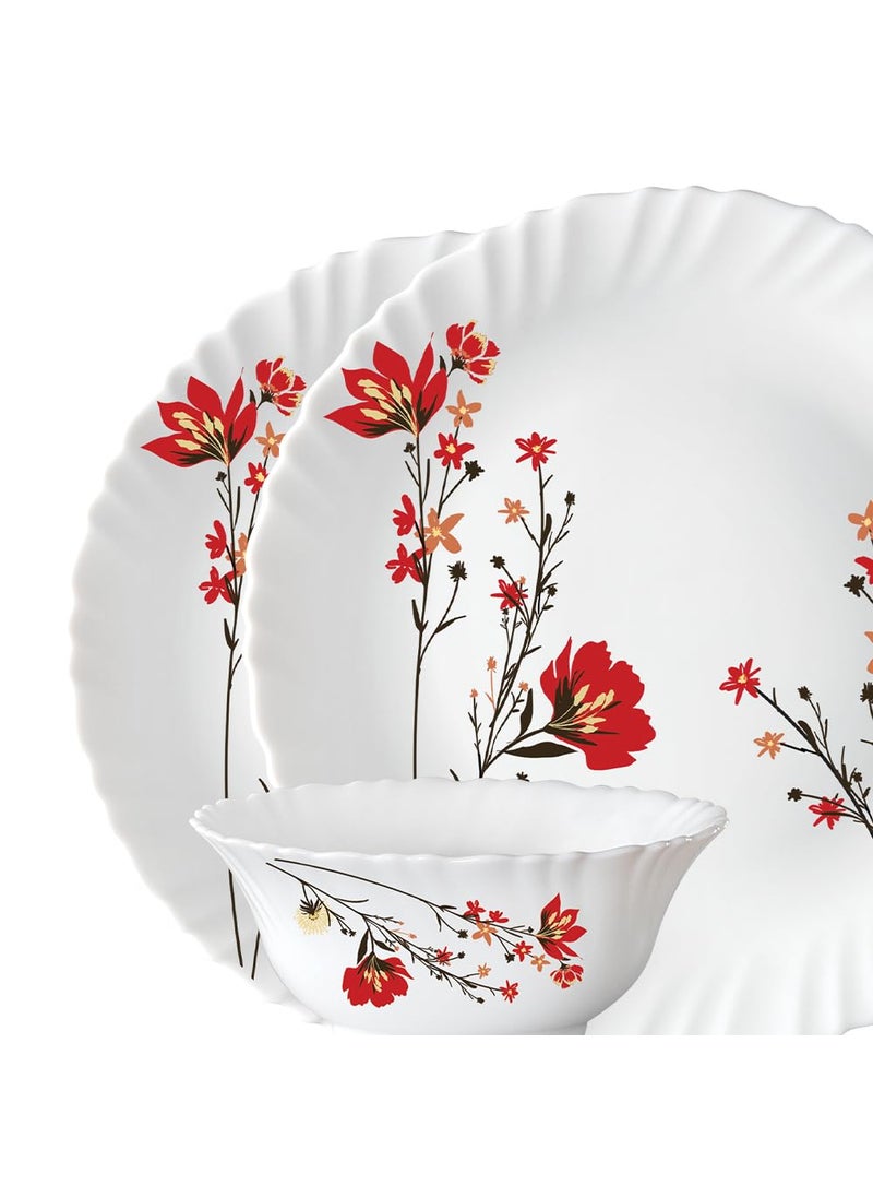 LARAH BY BOROSIL - Larah by Borosil Fluted Series Chrys Red Opalware Dinner Set | 13 Piece for Family of 4 | Microwave & Dishwasher Safe | Bone-Ash Free | Crockery Set for Dining & Gifting | Plates & Bowls | White - Image 1
