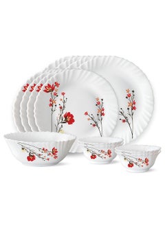 LARAH BY BOROSIL Larah by Borosil Fluted Series Chrys Red Opalware Dinner Set | 13 Piece for Family of 4 | Microwave & Dishwasher Safe | Bone-Ash Free | Crockery Set for Dining & Gifting | Plates & Bowls | White  - Image 1