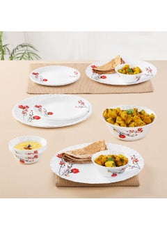 LARAH BY BOROSIL Larah by Borosil Fluted Series Chrys Red Opalware Dinner Set | 13 Piece for Family of 4 | Microwave & Dishwasher Safe | Bone-Ash Free | Crockery Set for Dining & Gifting | Plates & Bowls | White  - Image 5