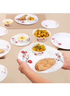 LARAH BY BOROSIL Larah by Borosil Fluted Series Chrys Red Opalware Dinner Set | 13 Piece for Family of 4 | Microwave & Dishwasher Safe | Bone-Ash Free | Crockery Set for Dining & Gifting | Plates & Bowls | White  - Image 2