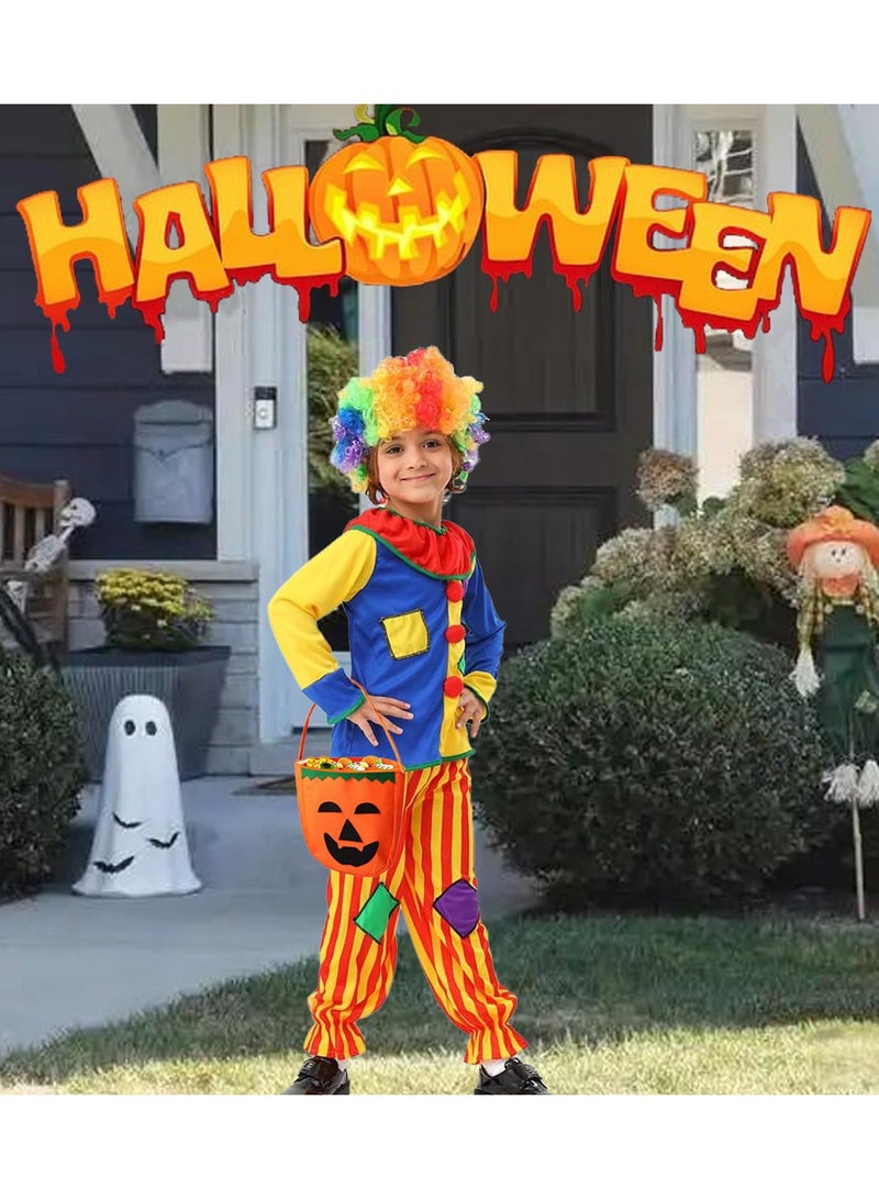 تابيت زي مهرج للأطفال لحفلات الهالوين، طقم أزياء مهرج مع شعر مستعار، زي سيرك للأولاد والبنات، ملابس سريعة الارتداء لحفلات الهالوين، أداء كرنفال، تنكر - Image 5