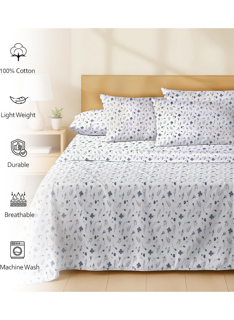 RUVANTI 6 Pcs Cotton Sheets - 100% Natural Cotton Soft, Lightweight & Breathable Crispy Percale Bed Sheets, Queen Sheet Set 16" Deep Pockets, Coastal Blue - Image 4