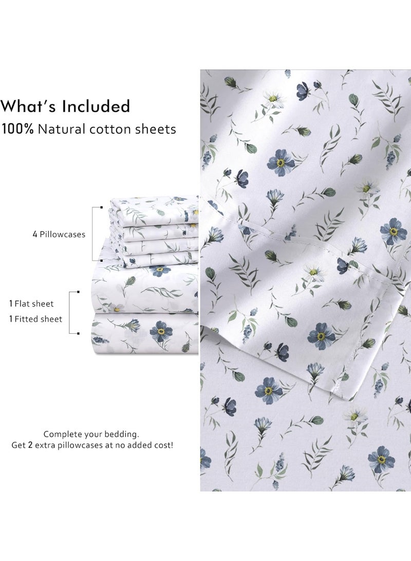 RUVANTI 6 Pcs Cotton Sheets - 100% Natural Cotton Soft, Lightweight & Breathable Crispy Percale Bed Sheets, Queen Sheet Set 16" Deep Pockets, Coastal Blue - Image 2