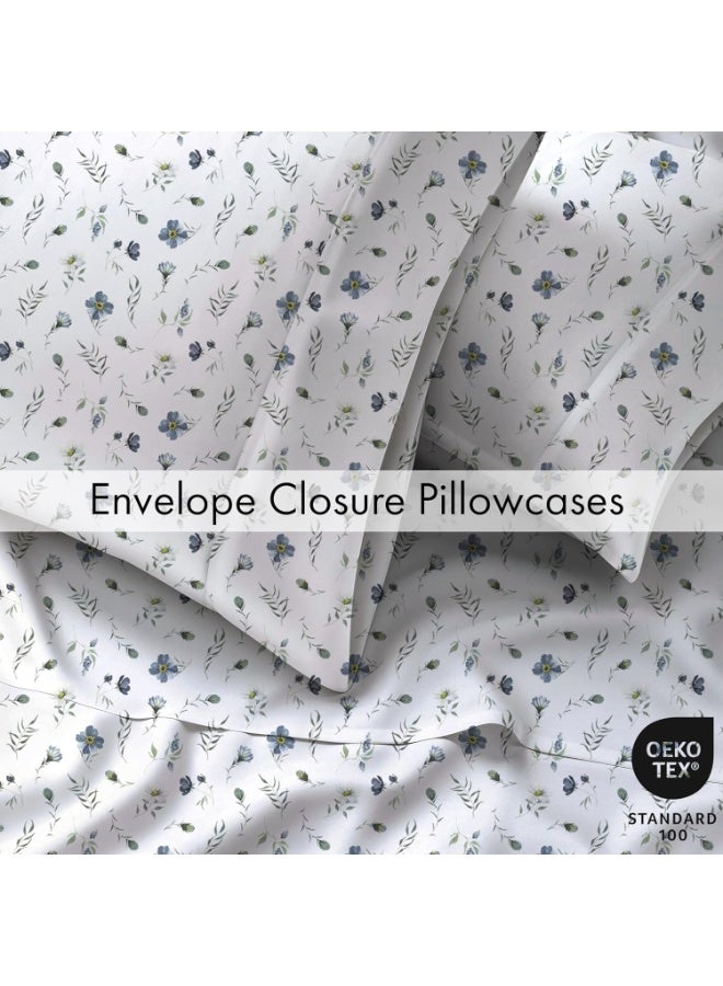 RUVANTI 6 Pcs Cotton Sheets - 100% Natural Cotton Soft, Lightweight & Breathable Crispy Percale Bed Sheets, Queen Sheet Set 16" Deep Pockets, Coastal Blue - Image 3