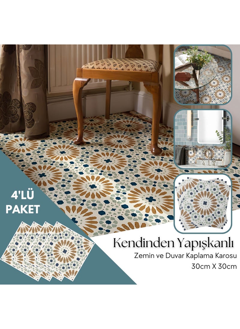 Technosmart 4 Pieces 30CM×30CM Self Adhesive Lvt Floor Wall Covering Kitchen Bathroom Tile Sticker  - Image 2