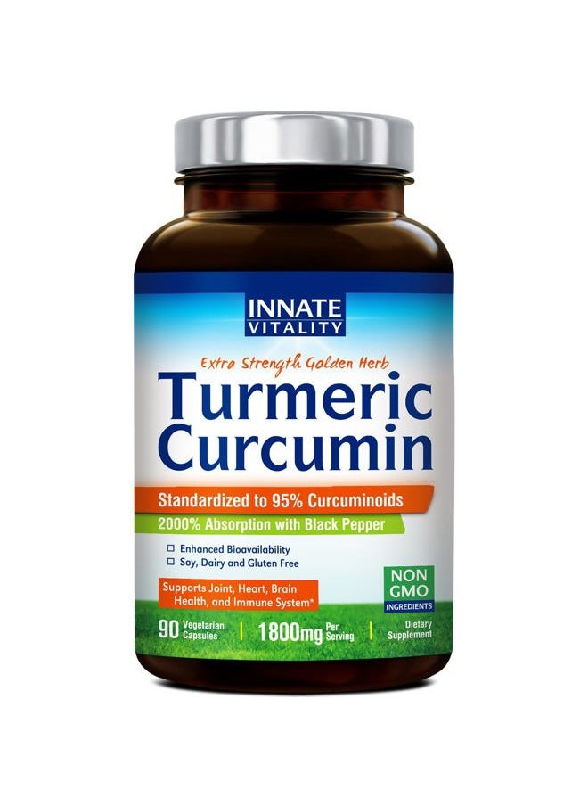 Innate Vitality Turmeric Curcumin Supplement 1800mg with Black Pepper Extract 95% Curcuminoids, Extra Strength & Enhanced Absorption, Joint Support, Healthy Inflammatory Response, Antioxidant, 90 Caps  - Image 1