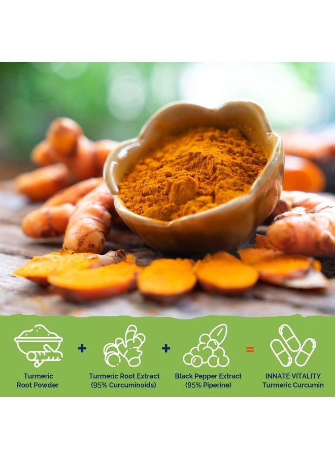 Innate Vitality Turmeric Curcumin Supplement 1800mg with Black Pepper Extract 95% Curcuminoids, Extra Strength & Enhanced Absorption, Joint Support, Healthy Inflammatory Response, Antioxidant, 90 Caps  - Image 3