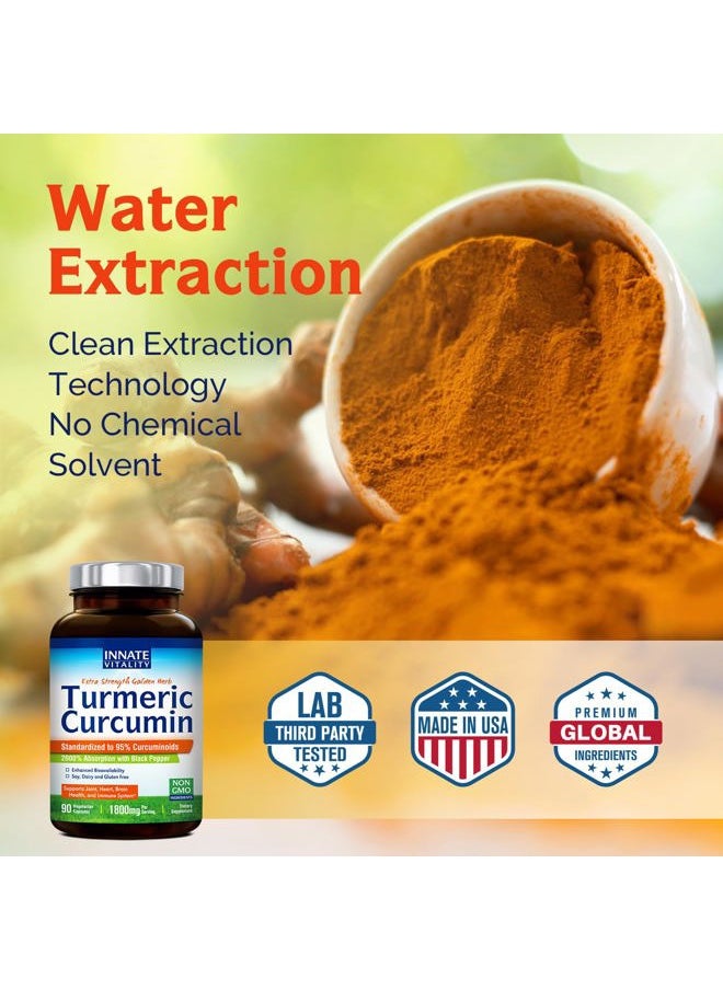 Innate Vitality Turmeric Curcumin Supplement 1800mg with Black Pepper Extract 95% Curcuminoids, Extra Strength & Enhanced Absorption, Joint Support, Healthy Inflammatory Response, Antioxidant, 90 Caps  - Image 5