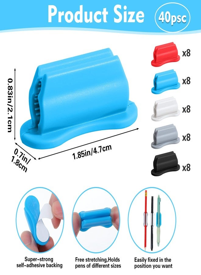 Caeuiciw 40 Packs Adhesive Pencil Holders for Desk Upgraded Pen Holder for Desk Silicone Flexible Adhesive Pen Marker Organizer Clipboard Classroom School Office Accessories Teacher Supplies - Image 2