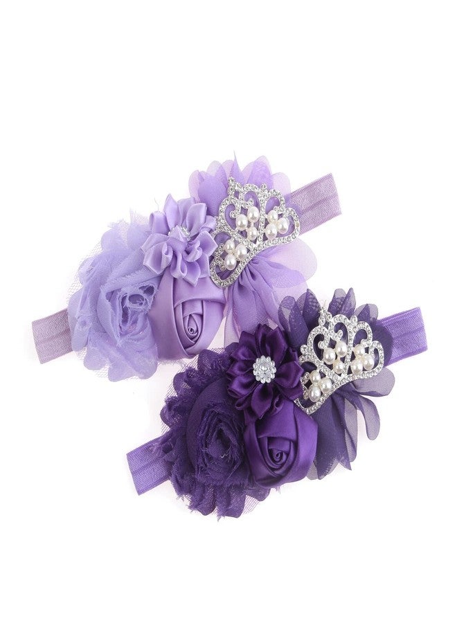 Nishine Baby Christening Headband Toddler Girls Fabric Flower Headband Tiara Stretchy Elastic in Pairs (Child, Purple/Lilac) - Image 1