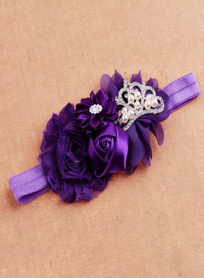 Nishine Baby Christening Headband Toddler Girls Fabric Flower Headband Tiara Stretchy Elastic in Pairs (Child, Purple/Lilac) - Image 3