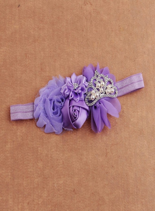 Nishine Baby Christening Headband Toddler Girls Fabric Flower Headband Tiara Stretchy Elastic in Pairs (Child, Purple/Lilac) - Image 2