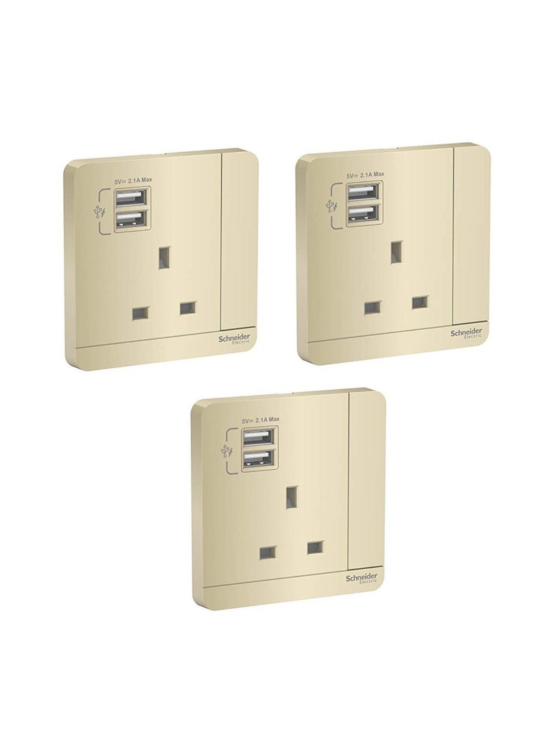 Schneider Electric Schneider Electric E8315_Wg_G12 Avataron Gold - Single Switched Socket - 13 A - 230 V - 1 Gang - Gold - Pack Of 3 