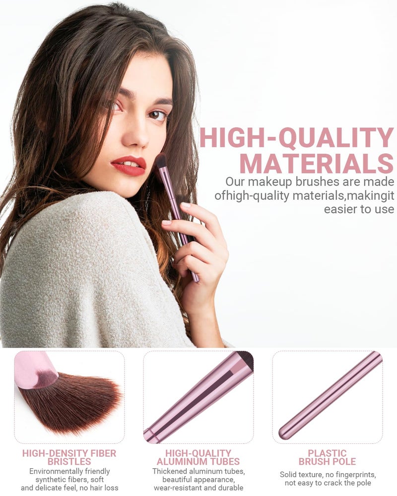 COYKROU 8Pcs Makeup Brushes Set Premium Eyeshadow Brush Professional Angled Eyebrow Brush Lip Brush Eyeshadow Brush Set With 3Pcs Powder Puffs and Pink Case 12 in 1 - Image 2