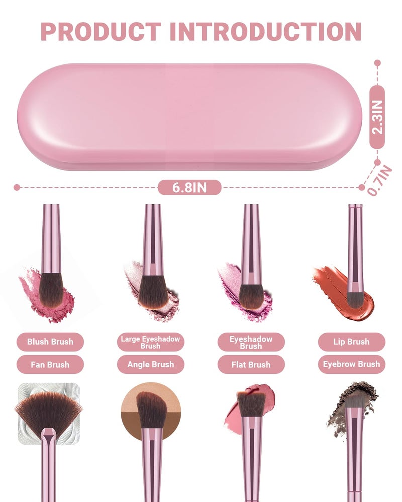COYKROU 8Pcs Makeup Brushes Set Premium Eyeshadow Brush Professional Angled Eyebrow Brush Lip Brush Eyeshadow Brush Set With 3Pcs Powder Puffs and Pink Case 12 in 1 - Image 3