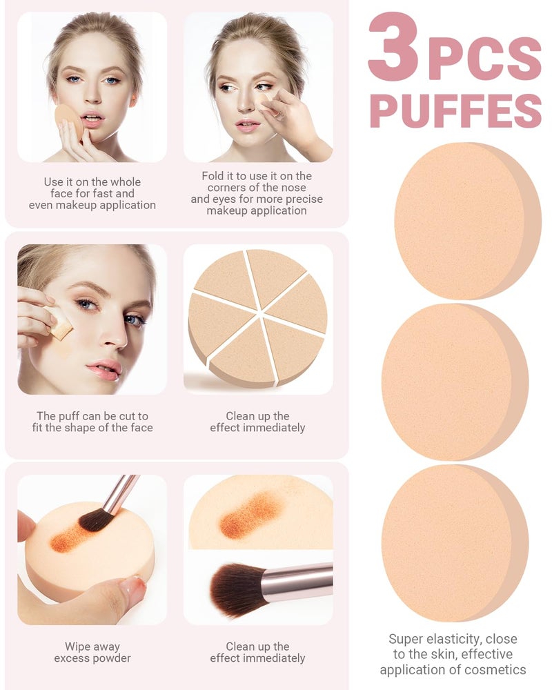 COYKROU 8Pcs Makeup Brushes Set Premium Eyeshadow Brush Professional Angled Eyebrow Brush Lip Brush Eyeshadow Brush Set With 3Pcs Powder Puffs and Pink Case 12 in 1 - Image 5