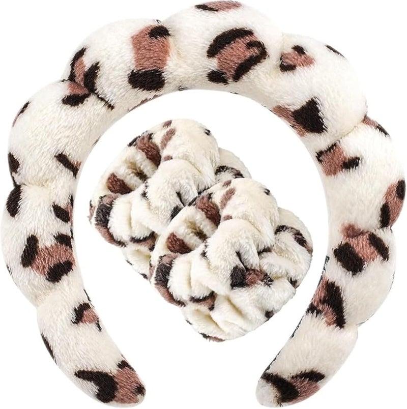 Infispace Facial Spa Headband for Women | Stylish Makeup and Face Wash Hair Band With Wrist Towel | Beauty Skincare Hairband (Leopard Print, Free Size) - Image 1