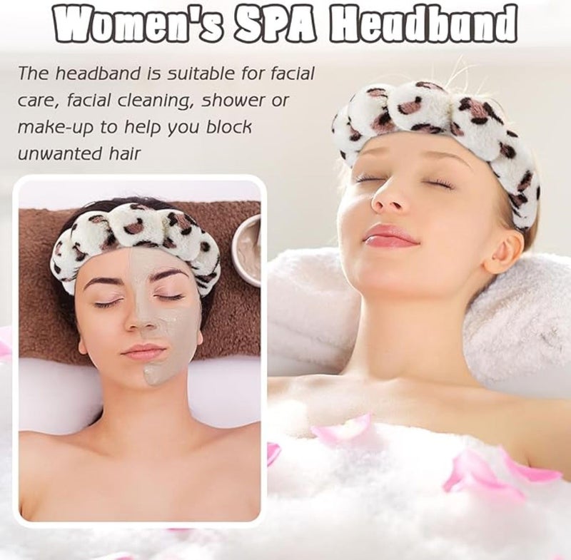 Infispace Facial Spa Headband for Women | Stylish Makeup and Face Wash Hair Band With Wrist Towel | Beauty Skincare Hairband (Leopard Print, Free Size) - Image 2
