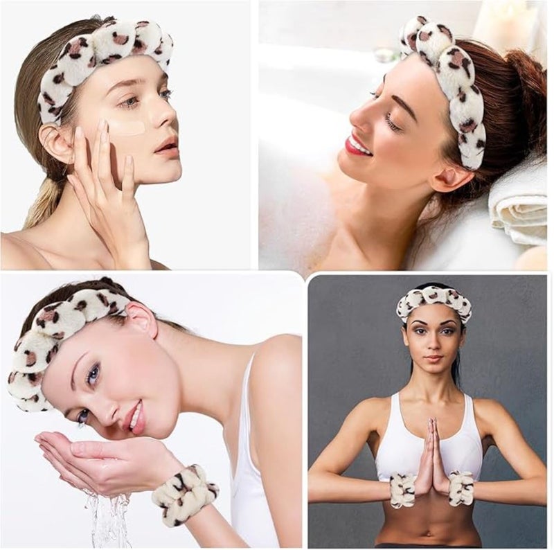 Infispace Facial Spa Headband for Women | Stylish Makeup and Face Wash Hair Band With Wrist Towel | Beauty Skincare Hairband (Leopard Print, Free Size) - Image 5