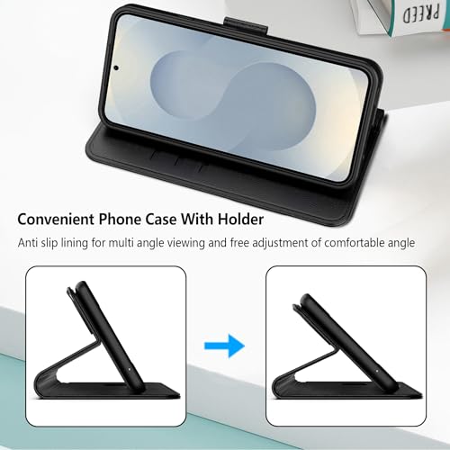 Aiziki for Samsung Galaxy S25 Plus Case, PU Leather Flip Cover Wallet Protector with id Holder Card Slots Magnetic Closure Protective Phone Cover for Galaxy S25 Plus Wallet Case, Black - Image 4